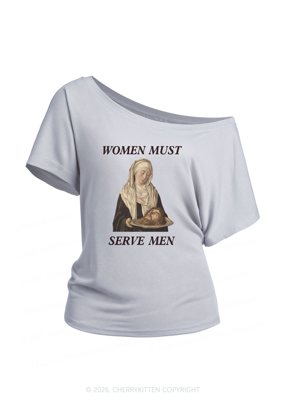 Women Must Serve Men Y2K Off Shoulder Tee Cherrykitten