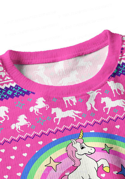 Rainbow Unicorn Alpha Male Y2K Christmas Crop Knit Sweatshirt Cherrykitten