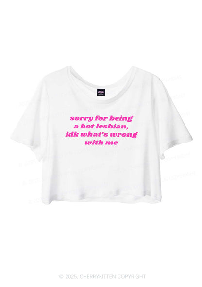 Sorry For Being Hot Lesbian Pride Y2K Sheer Crop Tee Cherrykitten
