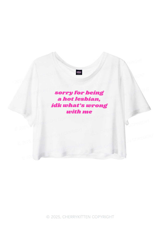 Sorry For Being Hot Lesbian Pride Y2K Sheer Crop Tee Cherrykitten