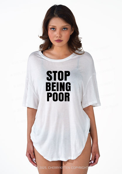 Stop Being Poor Y2K Sheer Boyfriend Tee Cherrykitten