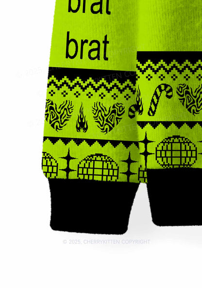 Green Brat Y2K Christmas Knit Sweatshirt Cherrykitten