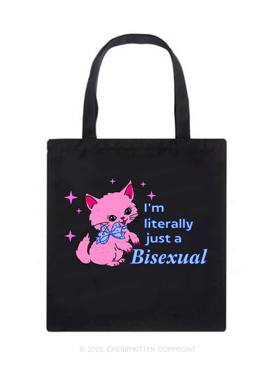 Literally Just A Bisexual Pride Y2K Canvas Tote Bag Cherrykitten