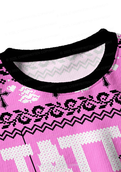 Tattoos Are Trashy Y2K Christmas Crop Knit Sweatshirt Cherrykitten