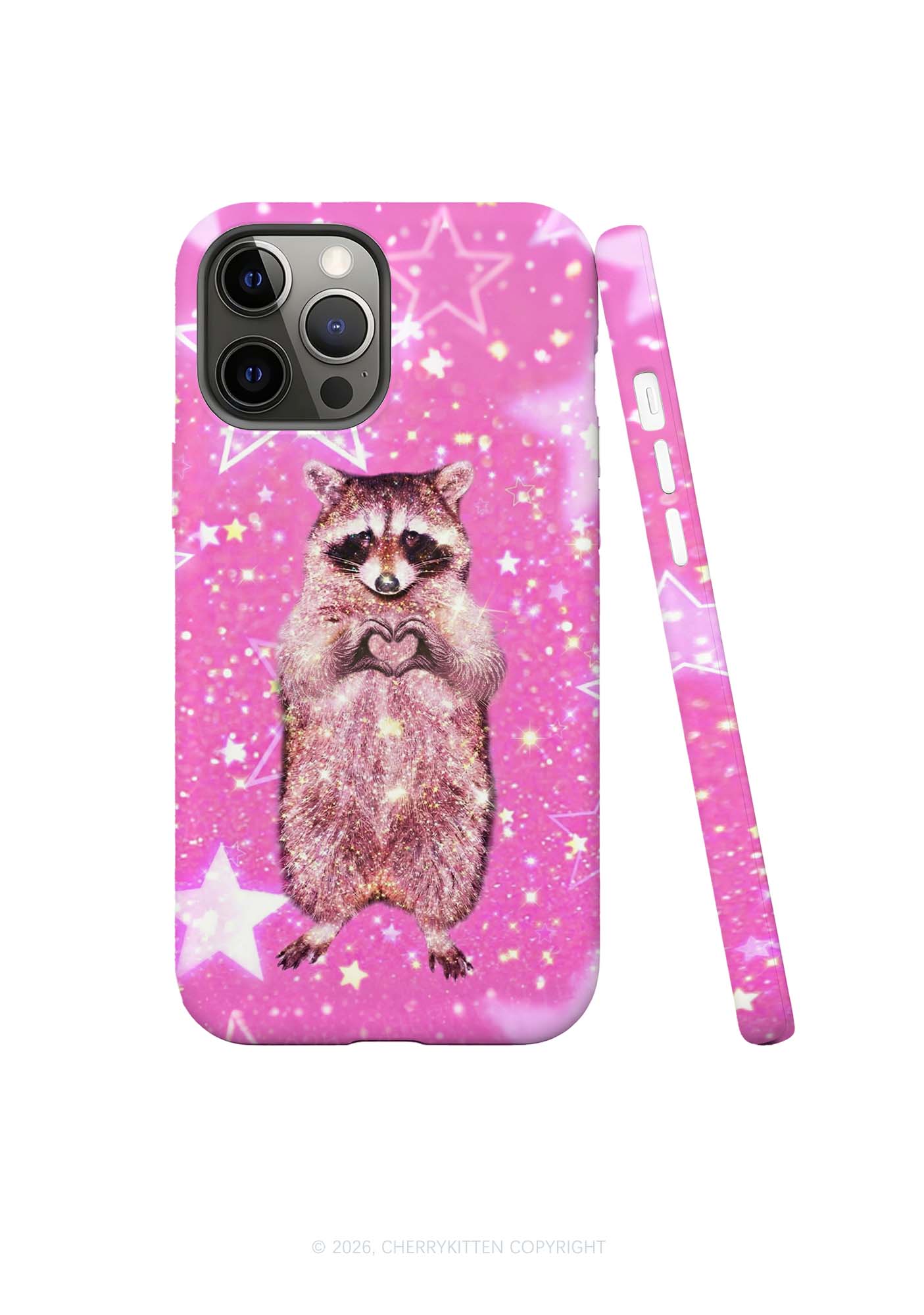 Sparkly Raccoon Heart Valentine's Day Y2K Phone Case Cherrykitten