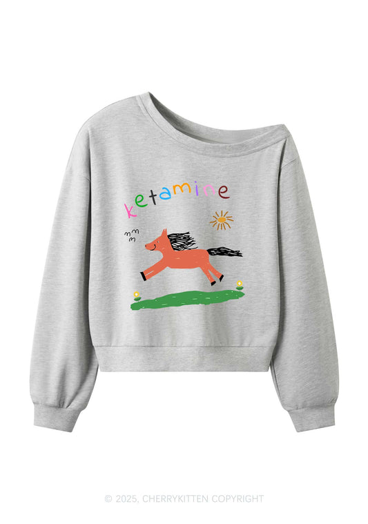Orange Pony Y2K Off Shoulder Sweatshirts Cherrykitten