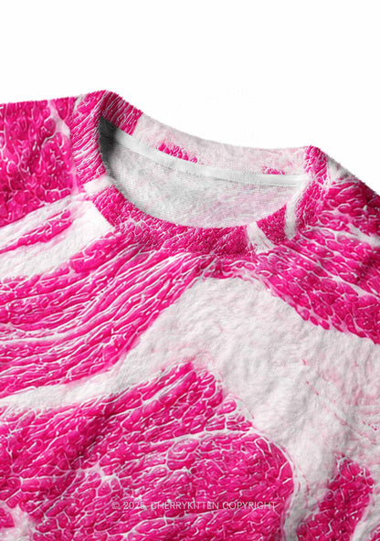 Halloween Pink Beef Texture Y2K Knit Sweatshirt Cherrykitten