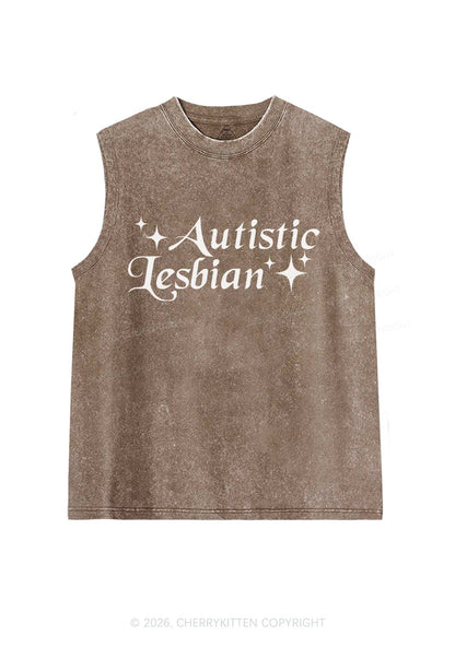 Autistic Lesbian Pride Y2K Washed Muscle Tank Cherrykitten