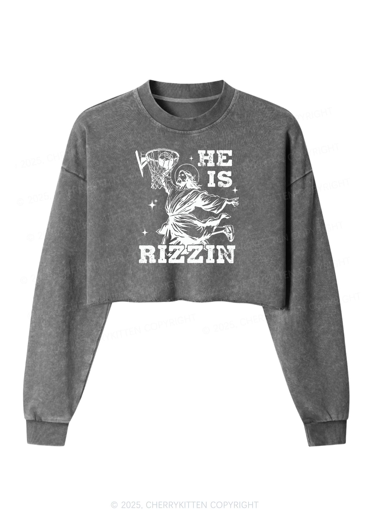 He Is Rizzin Y2K Crop Washed Sweatshirts Cherrykitten
