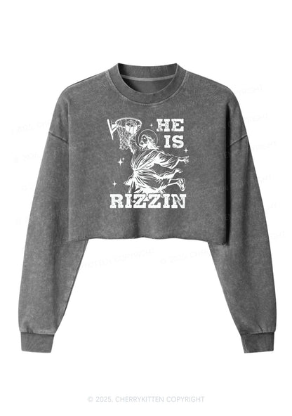 He Is Rizzin Y2K Crop Washed Sweatshirts Cherrykitten