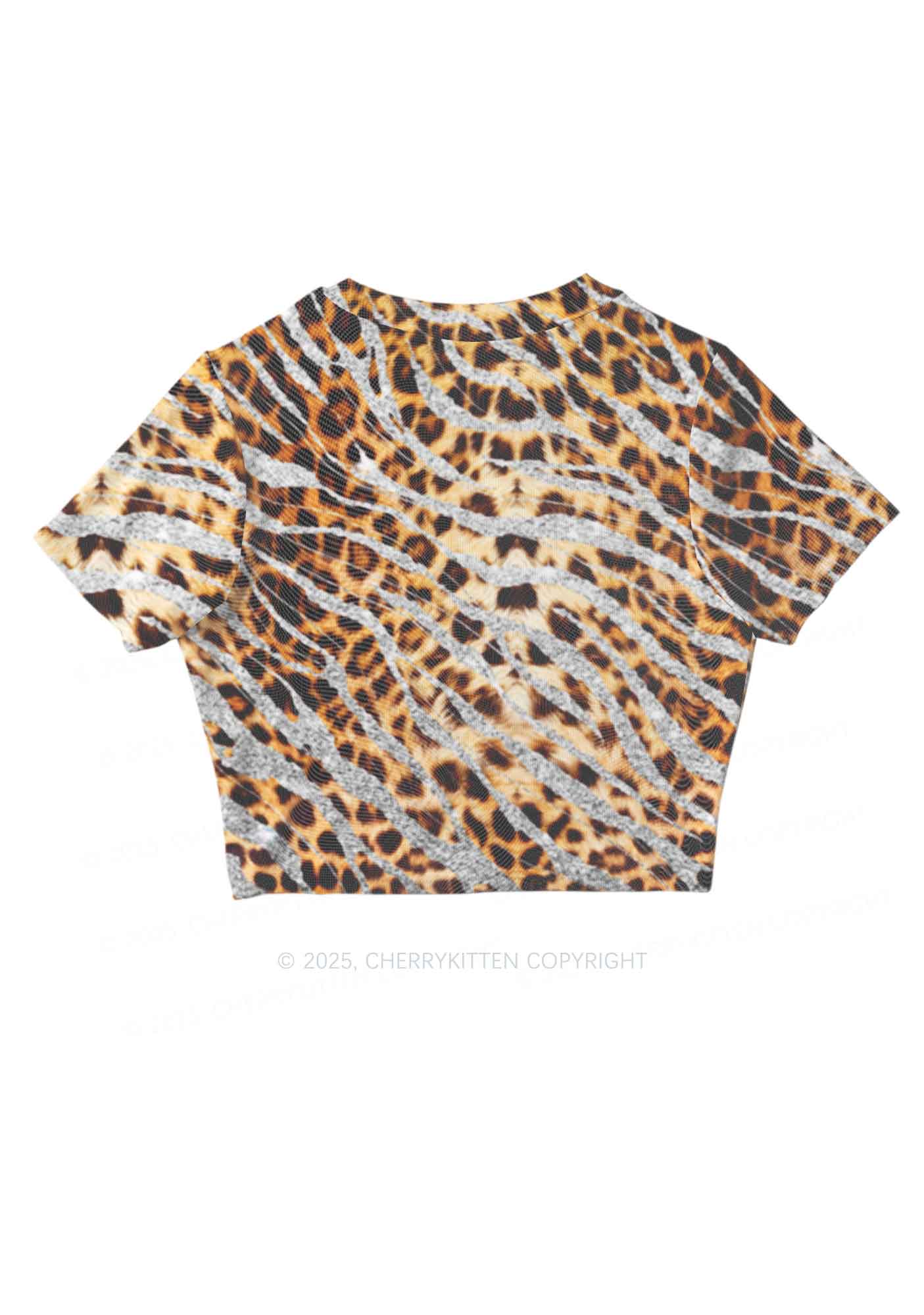 Silver Glitter Leopard Y2K Mesh Crop Top Cherrykitten