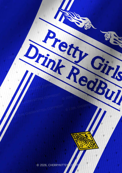 Girls Drink Red Y2K Crop Football Jersey Shirts Cherrykitten