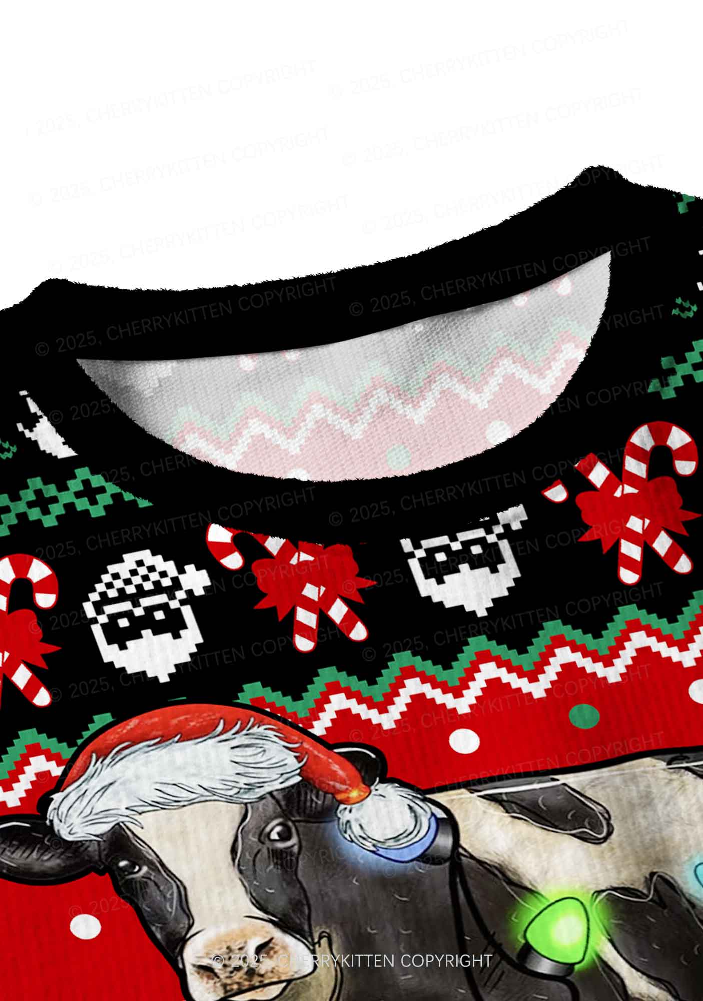 Light Cow Y2K Christmas Crop Knit Sweatshirt Cherrykitten