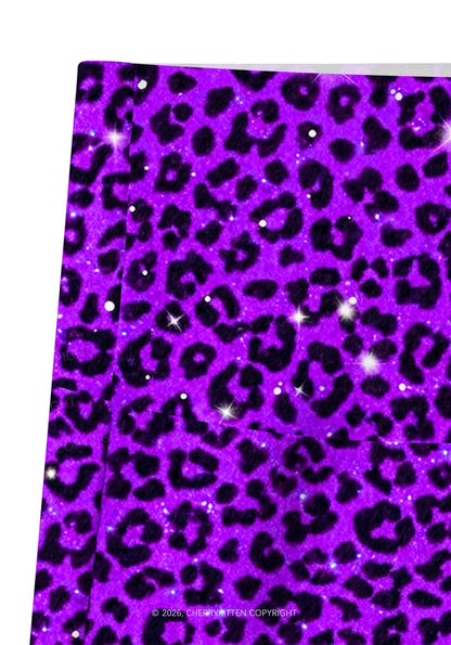 Dark Purple Leopard Y2K Print Gym Shorts Cherrykitten