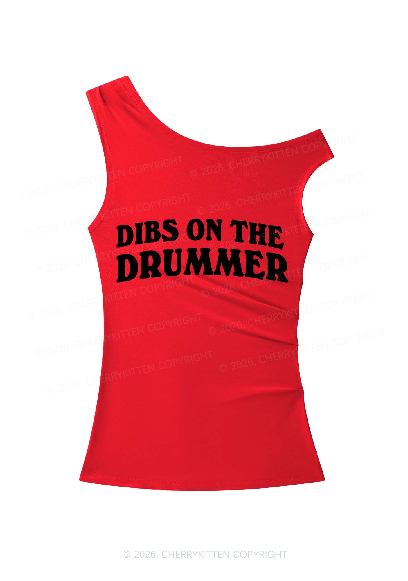 Dibs On The Drummer Y2K Off Shoulder Tank Top Cherrykitten