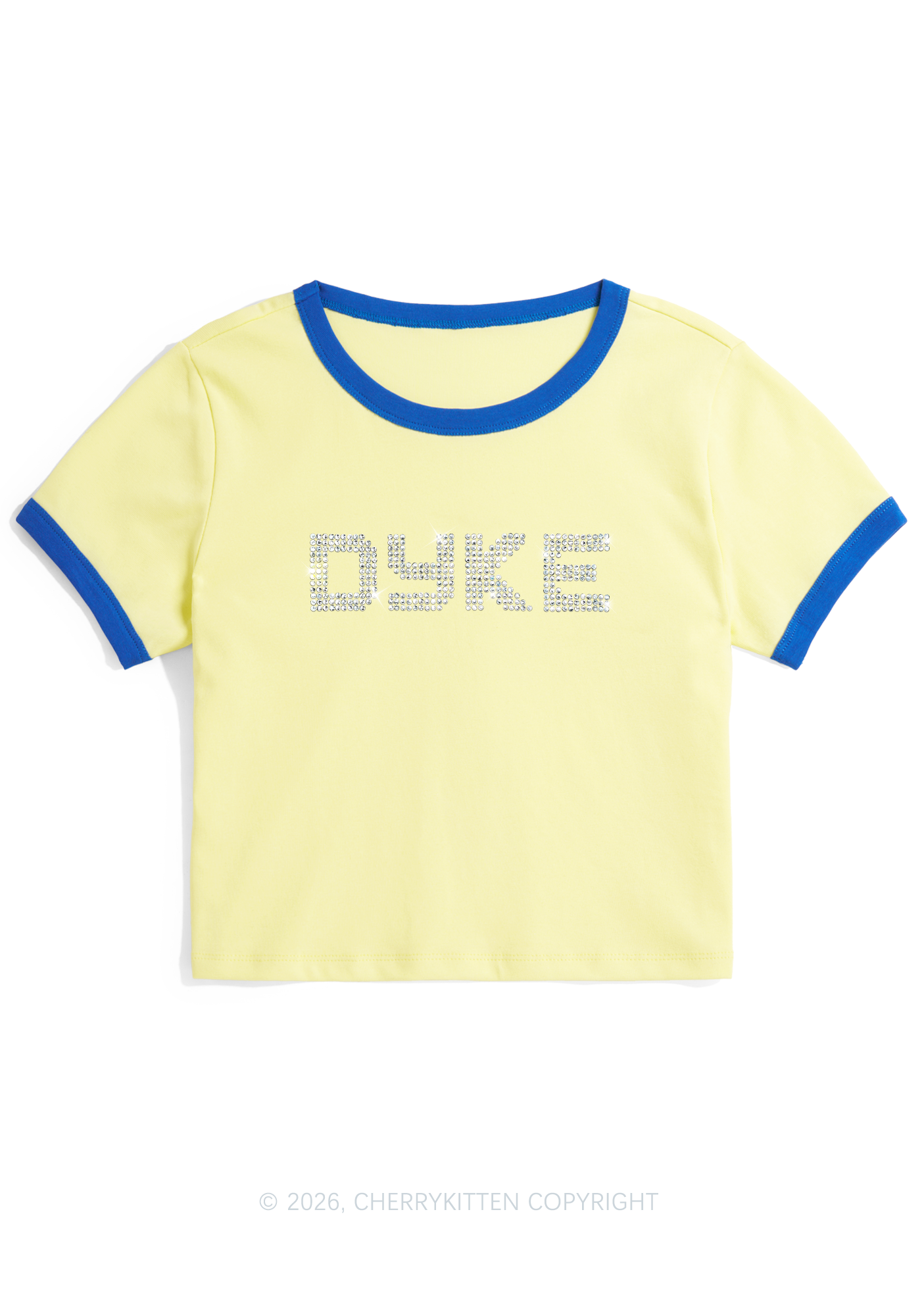 Rhinestone Dyke Pride Y2K Ringer Tee Cherrykitten