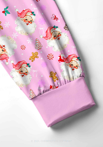 Christmas Pink Candy Santa Y2K Print Long Sleeve Pajama Set Cherrykitten