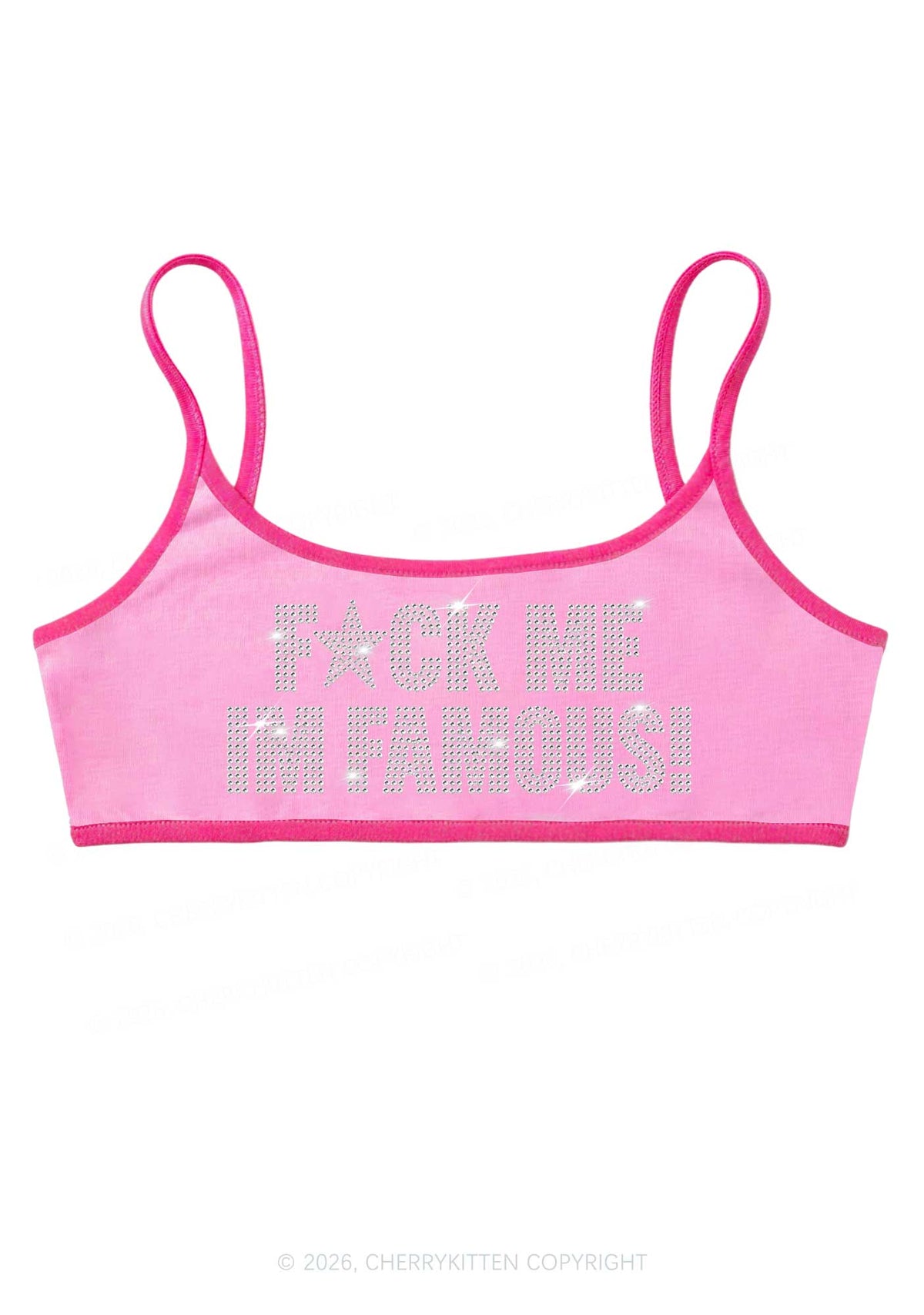 Rhinestone Fxxk Me Im Famous Y2K Super Crop Cami Cherrykitten