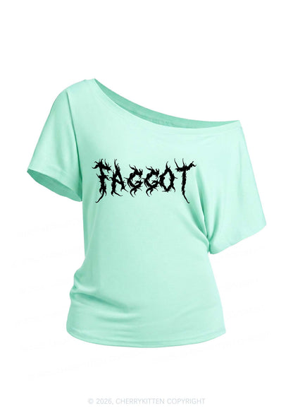 Punk Faggot Pride Y2K Off Shoulder Tee Cherrykitten