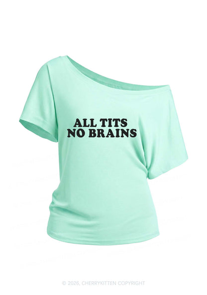 All Txts No Brains Y2K Off Shoulder Tee Cherrykitten