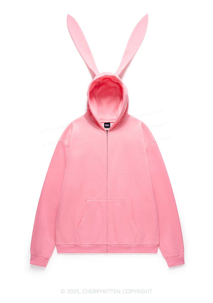 I Love Nerds Y2K Bunny Ear Zip Hoodie Cherrykitten