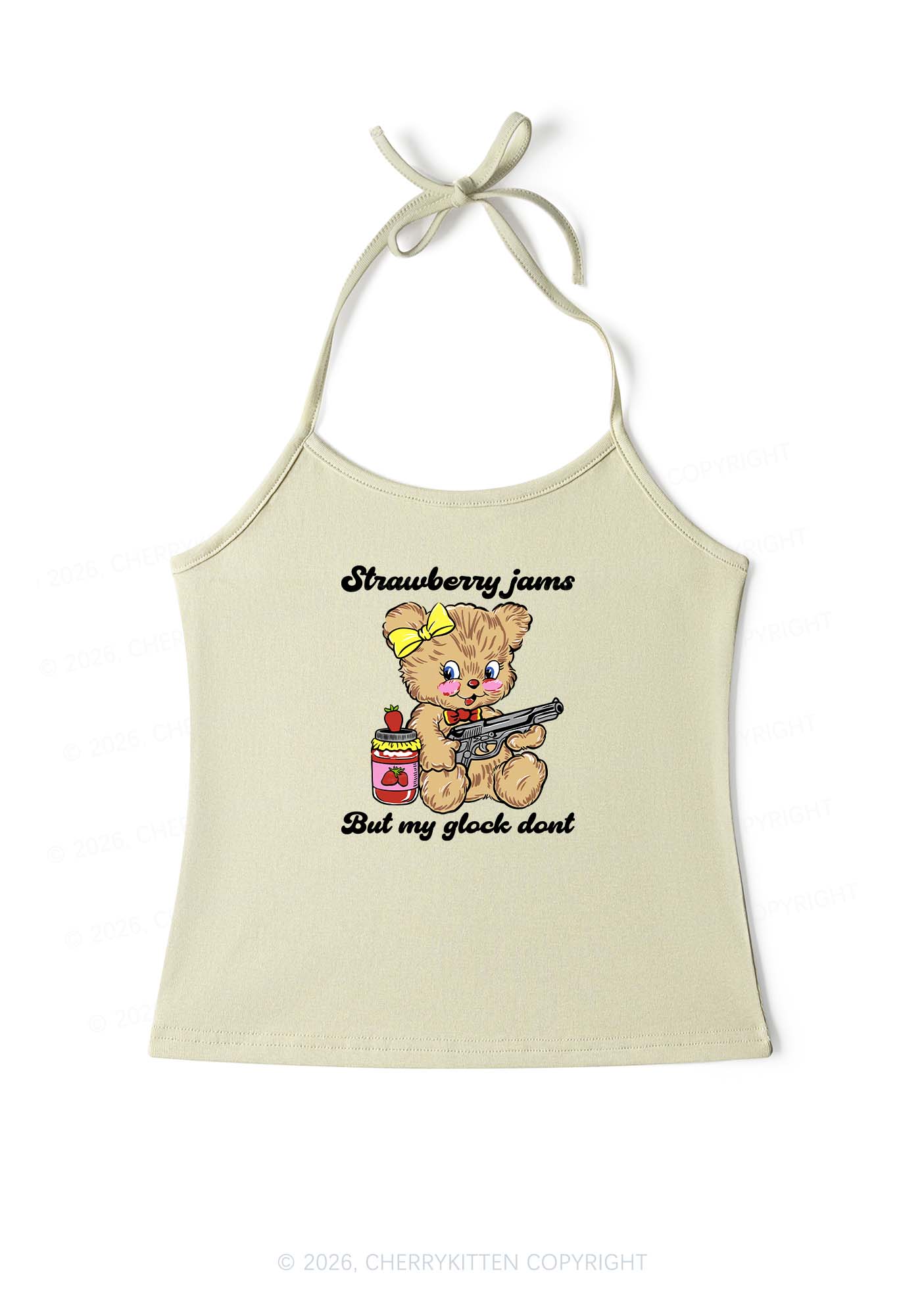 Strawberry Jams Bear Y2K Halter Neck Cami Cherrykitten