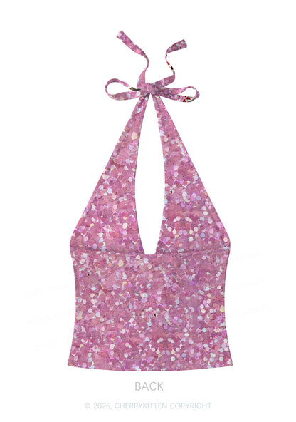 Cherry Cake Y2K Print Halter Deep V Neck Cami Cherrykitten