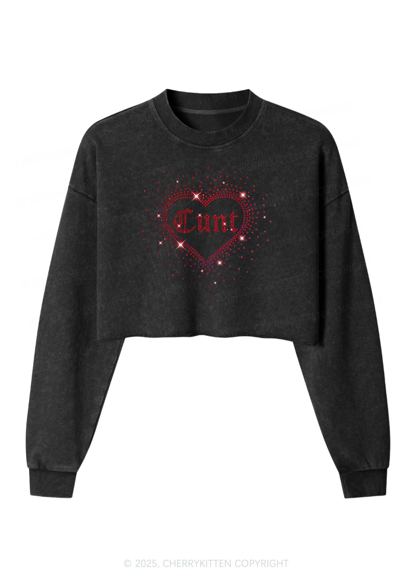 Rhinestone Love Cxxt Y2K Crop Washed Sweatshirts Cherrykitten