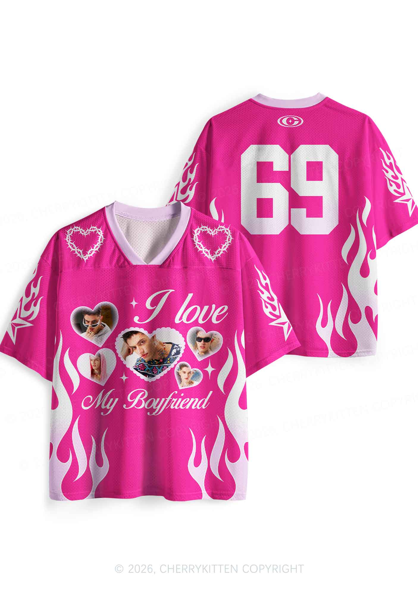 Hot Pink Custom GF BF Photo Y2K Sport Jersey Shirts Cherrykitten