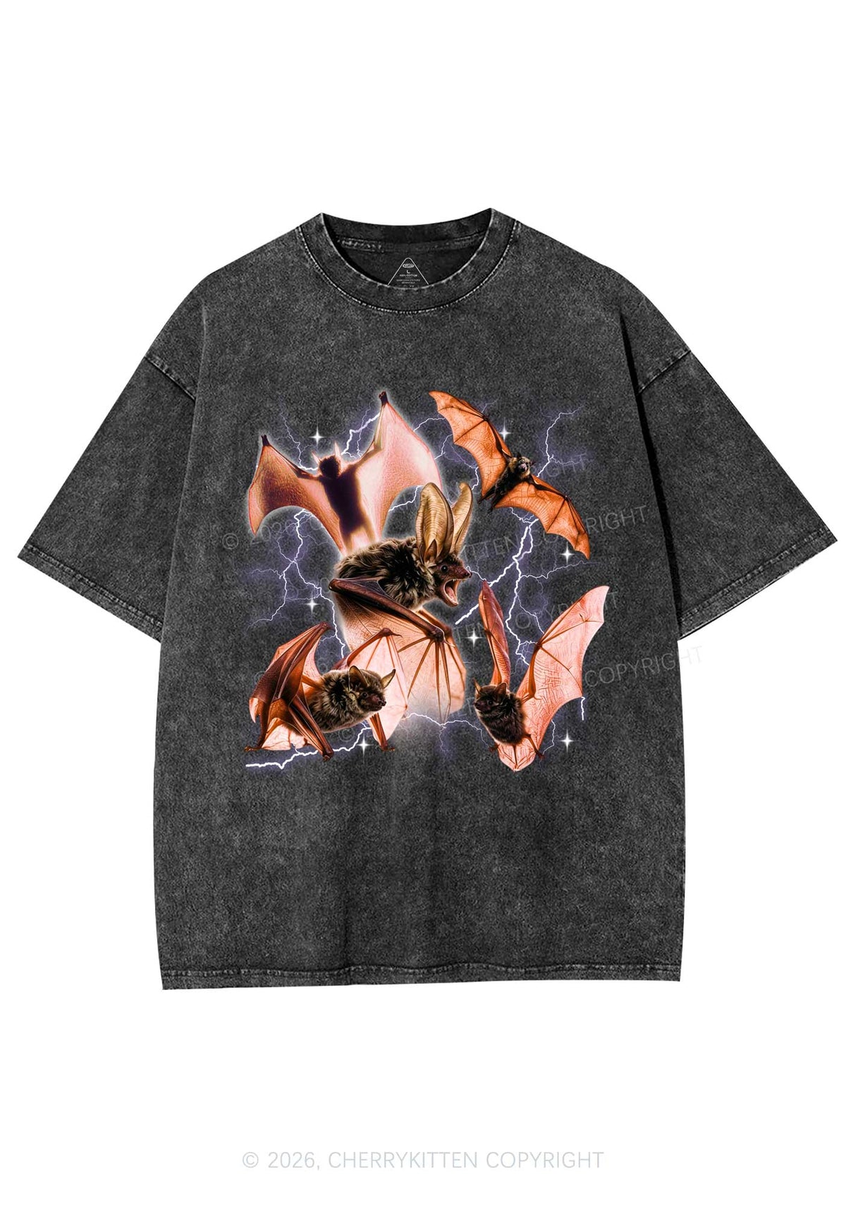 Halloween Bat In Lightning Y2K Shirts Washed Tee Cherrykitten