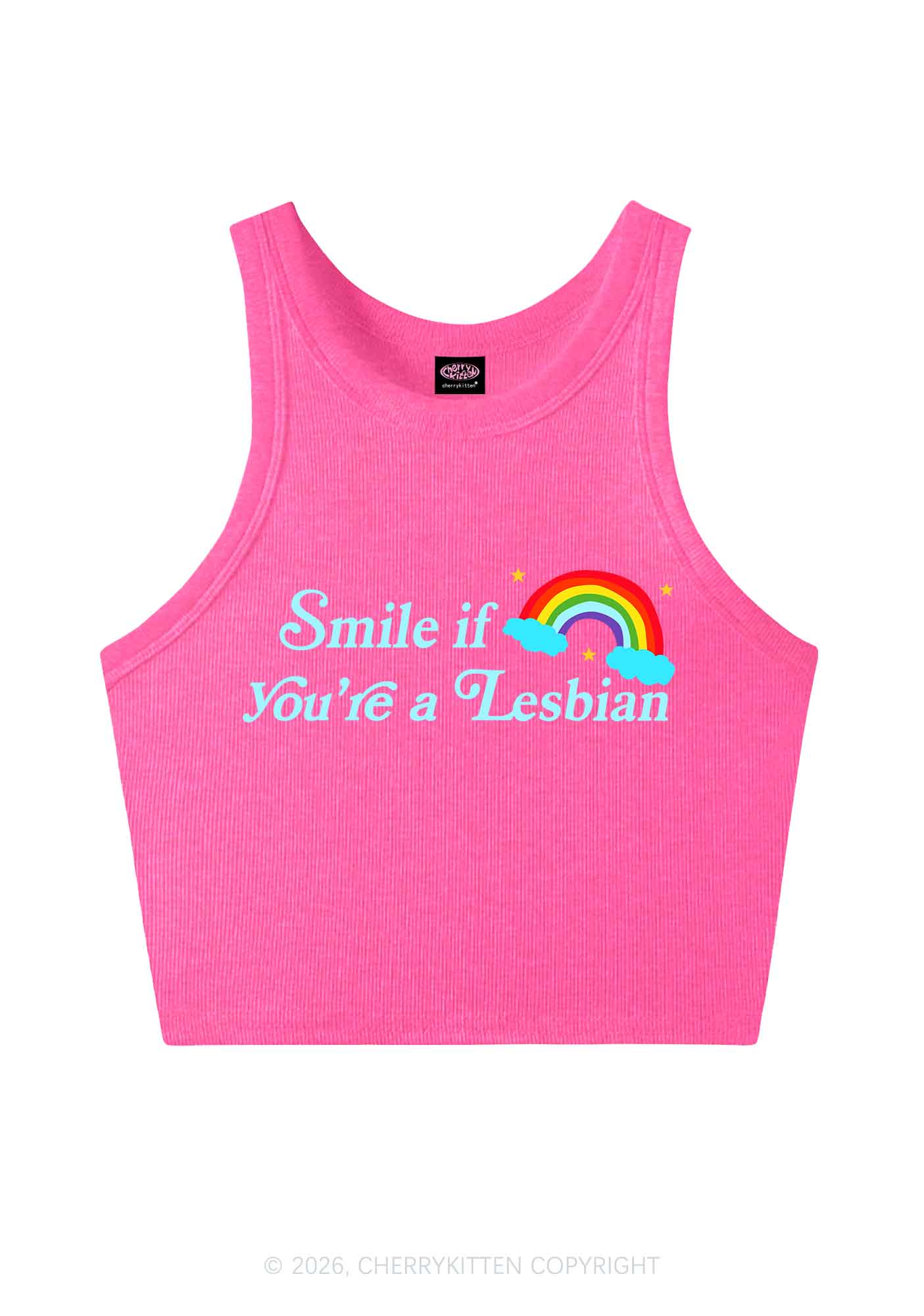 Smile If You Are Lesbian Pride Y2K Crop Tank Top Cherrykitten