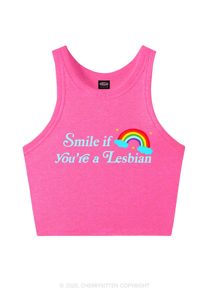 Smile If You Are Lesbian Pride Y2K Crop Tank Top Cherrykitten