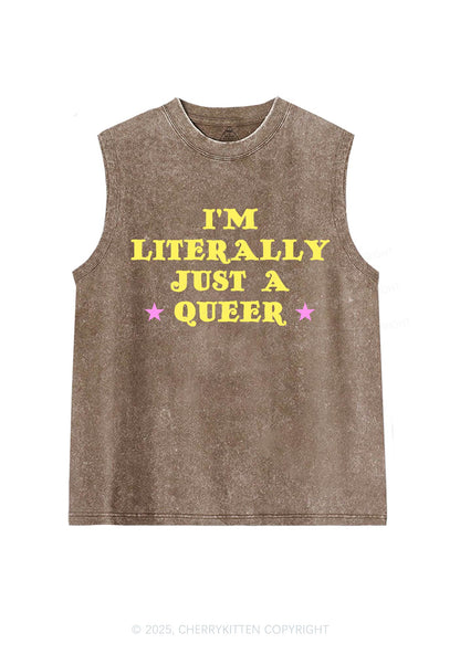 Just A Queer Pride Y2K Washed Muscle Tank Cherrykitten