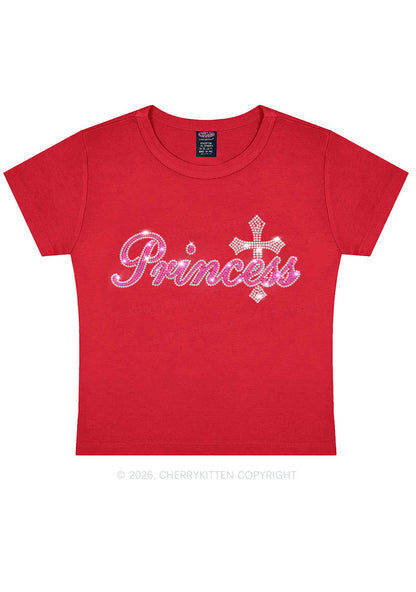 Rhinestone Princess Cross Y2K Baby Tee Cherrykitten