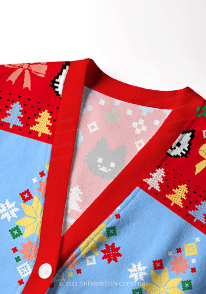Cat Mxxf Y2K Christmas Cardigan Knit Sweatshirt Cherrykitten