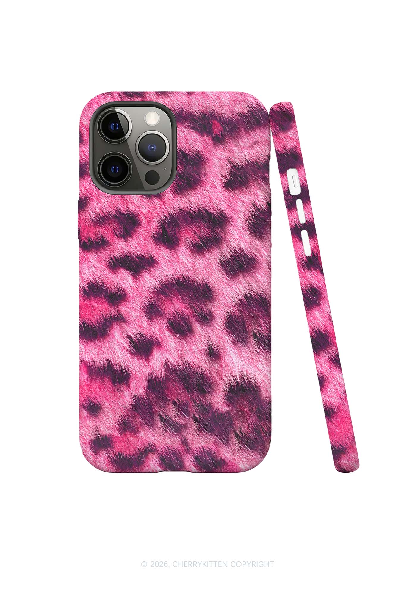 Hot Pink Fuzzy Leopard Y2K Phone Case Cherrykitten