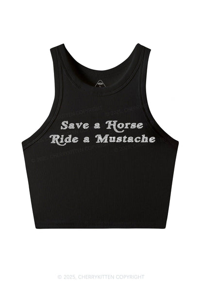 Glitter Ride A Mustache Y2K Crop Tank Top Cherrykitten