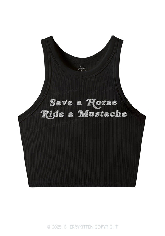 Glitter Ride A Mustache Y2K Crop Tank Top Cherrykitten