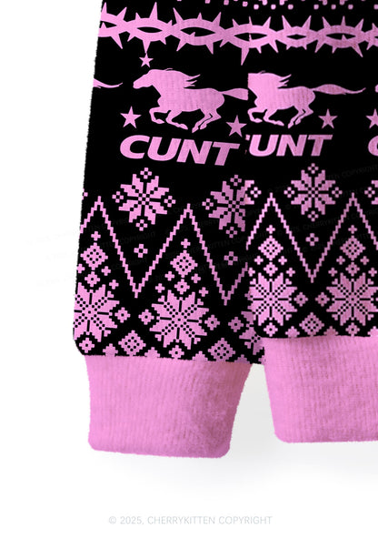 Pink Cxxt Stars Y2K Christmas Cardigan Knit Sweatshirt Cherrykitten