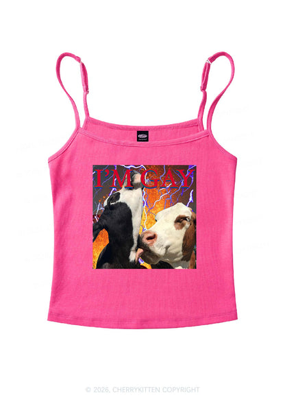 Gay Cow Play Pride Y2K Spaghetti Strap Cami Cherrykitten