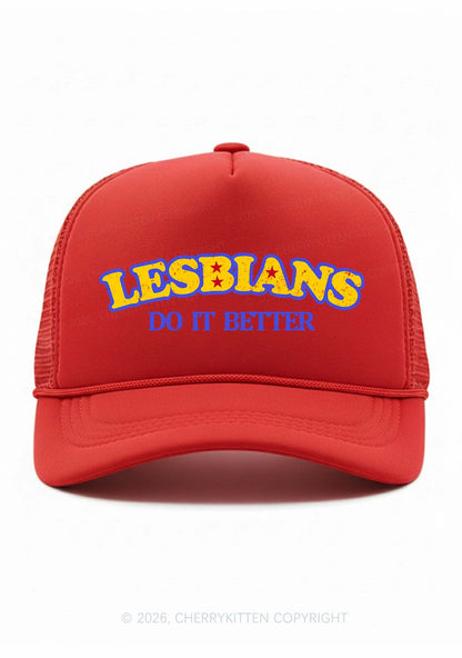 Lesbians Do It Better Pride Y2K Trucker Hat Cherrykitten