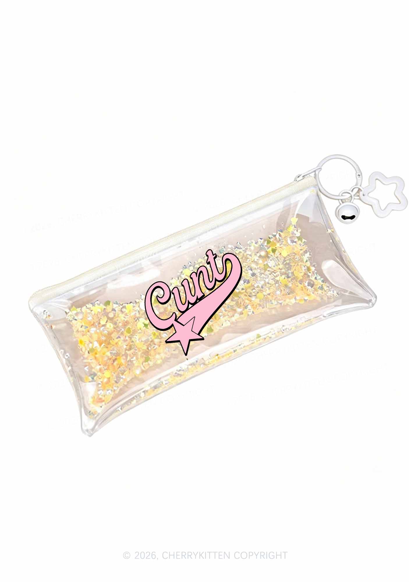 Pink Cxxt Star Y2K Quicksand Transparent Pencil Pouch Cherrykitten