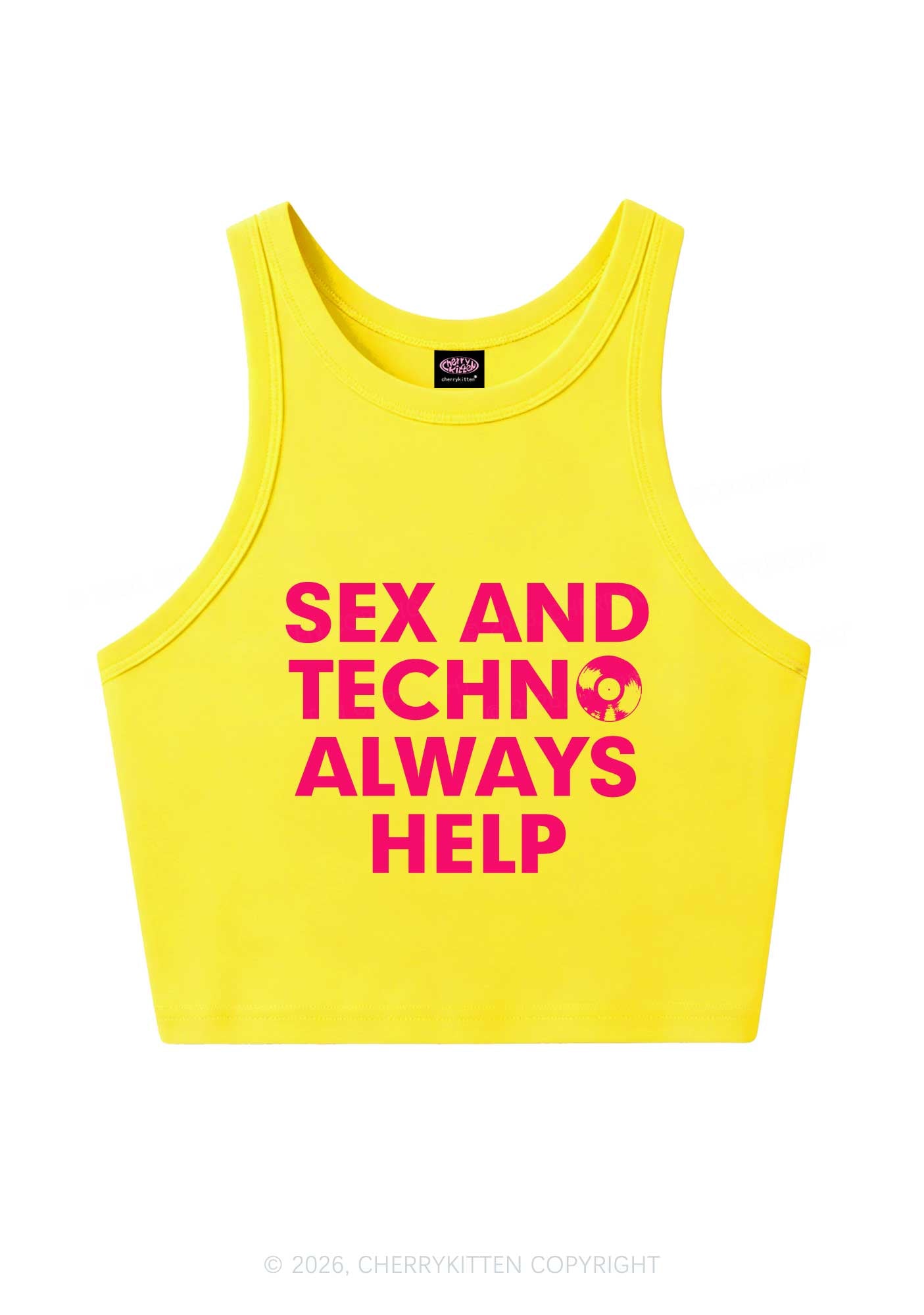 Sx And Techno Always Help Y2K Crop Tank Top Cherrykitten