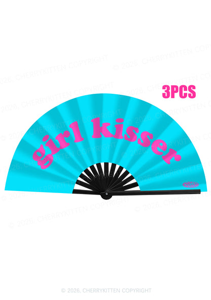 Blue Girl Kisser Pride Y2K Rave Hand Fan Cherrykitten