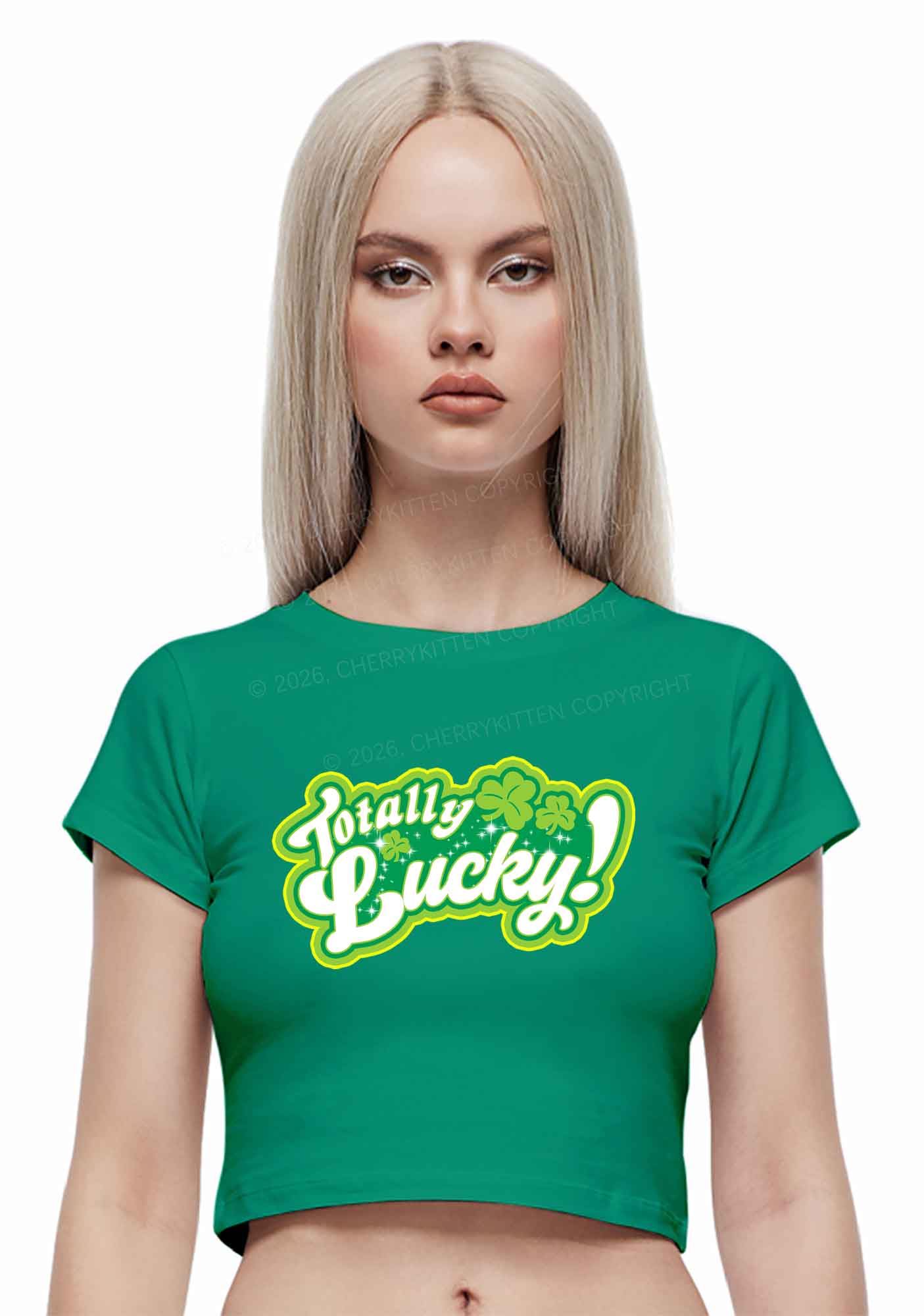 Totally Lucky St Patricks Y2K Baby Tee Cherrykitten