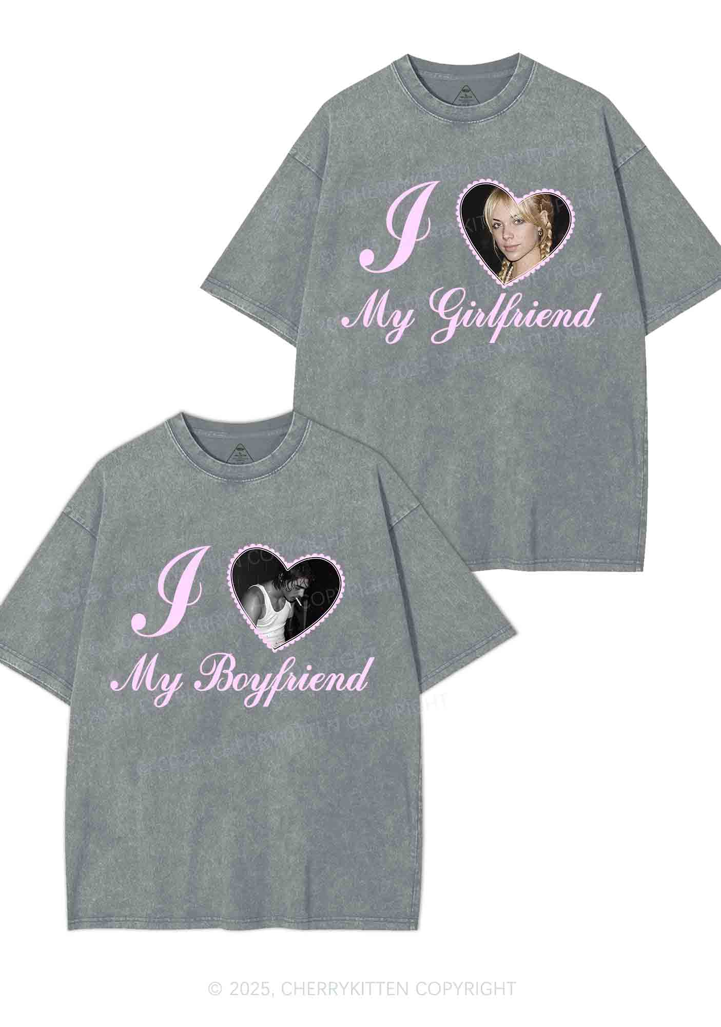 Custom Heart My BF GF Y2K Valentine's Day Washed Tee Cherrykitten