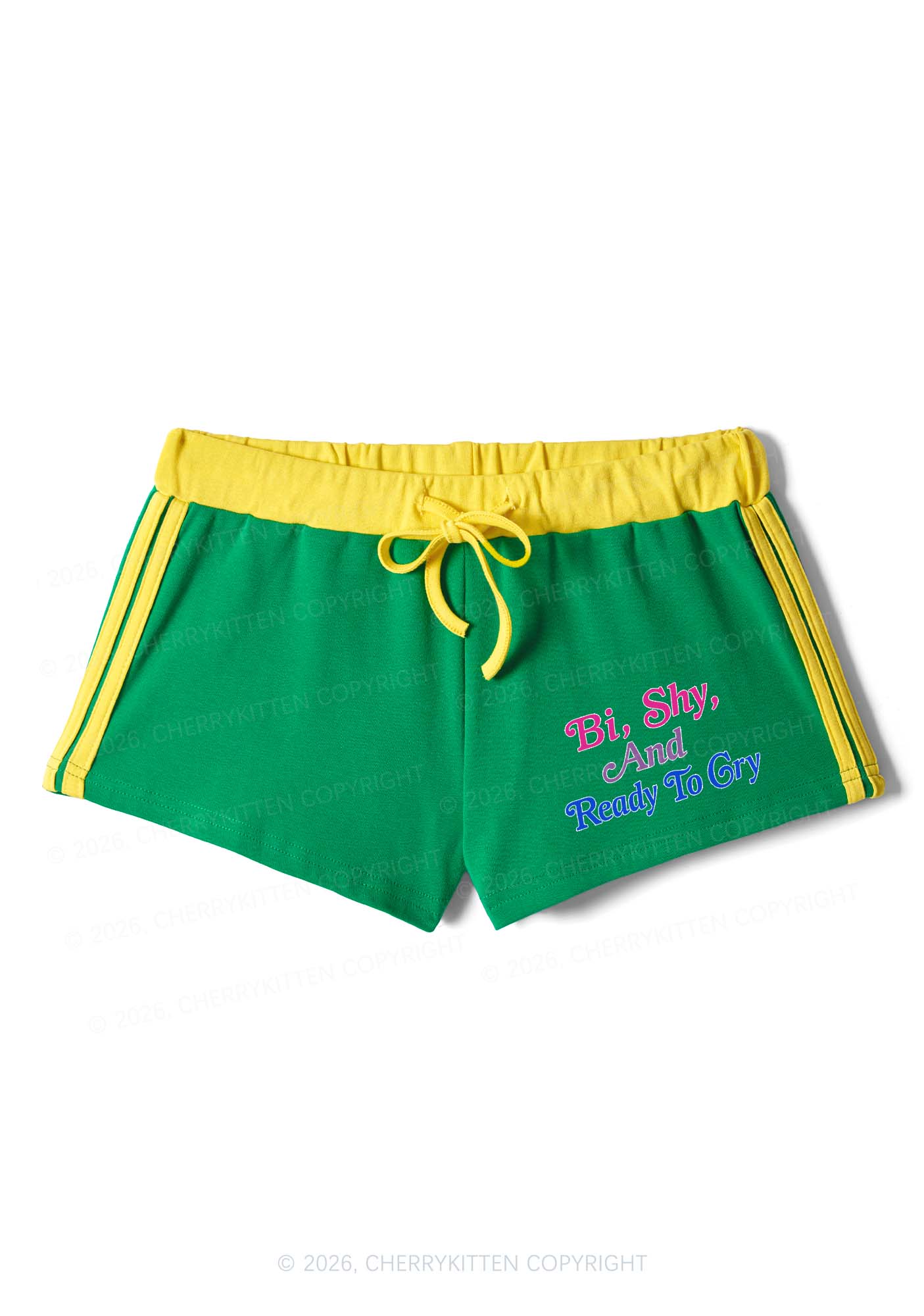 Bi Shy And Ready To Cry Pride Y2K Drawstring Mini Shorts Cherrykitten