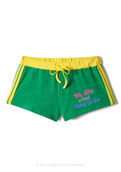Bi Shy And Ready To Cry Pride Y2K Drawstring Mini Shorts Cherrykitten