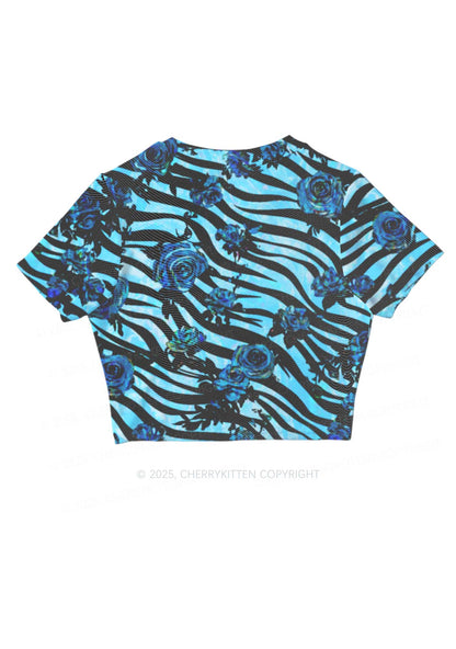 Blue Zebra Roses Y2K Mesh Crop Top Cherrykitten