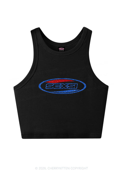 Glitter Sexsi Slogan Y2K Crop Tank Top Cherrykitten